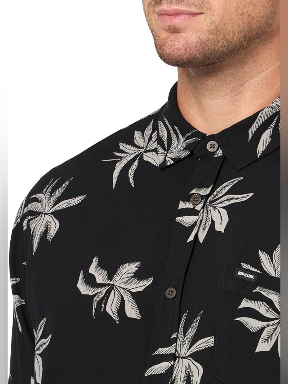 Rip Curl Fun Times Palm Print Button-Up Shirt XL Black Gray Viscose Camp Collar - Picture 3 of 9